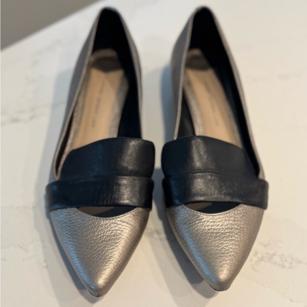 Derek Lam Silver and Black Pointed Loafers